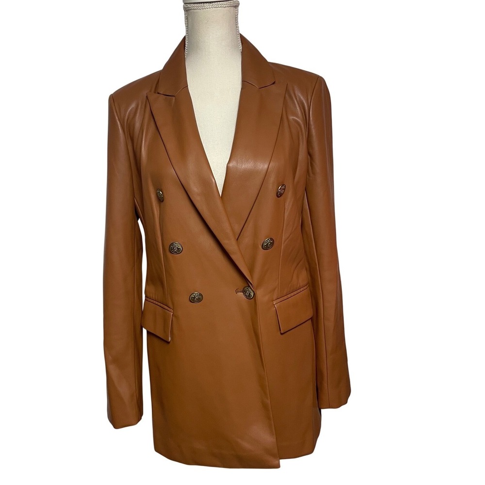 LOFT Faux Leather‎ Brown Double Breast Blazer Women's 8